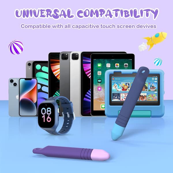 Child-Friendly Touch Screen Stylus with Lanyard – Mixoo Anti-Roll Tablet Stylus Pen 2-Pack, Compatible with iPad, iPhone, Tablets, and Kindle.