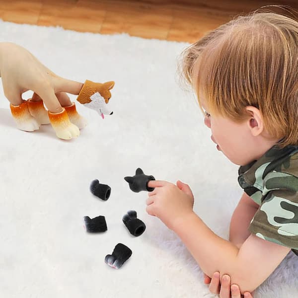Søde dyrefingerdukker legetøj 5 sæt, Panda, Egern, Kat, Shiba Inu, Mops, Rollespil dyredukker