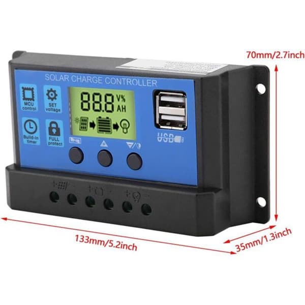 100A PWM Solar Charge Controller til 12V/24V Paneler, LCD-display, Fotovoltaisk Regulator