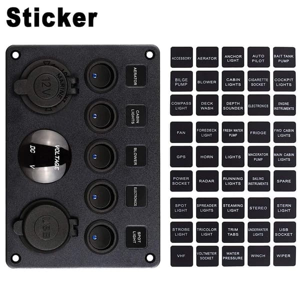 wxsp Switch Panel, 12V/24V Switch Panel with 5 Rocker Switches, Panel with 5V 4.2A Dual USB Charging Point, Waterproof LED Voltmeter, Cigarette