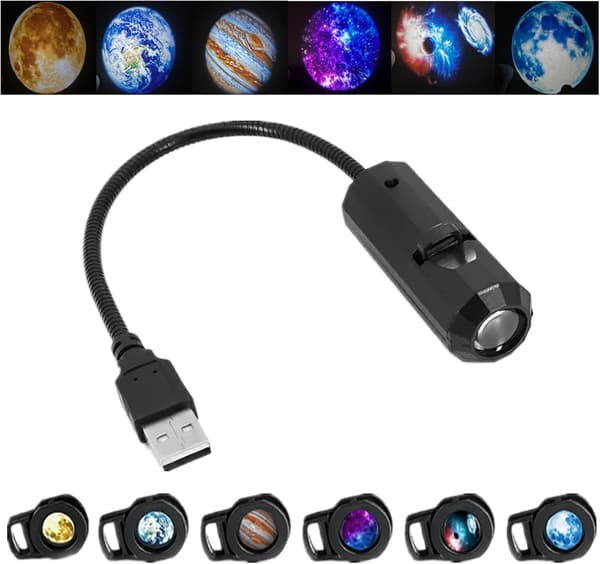 Moon Earth Jupiter Lamp Projector Night Light, 360° Galaxy Projector Light USB Starry Night Light Charging Lighting with 10 Film Discs