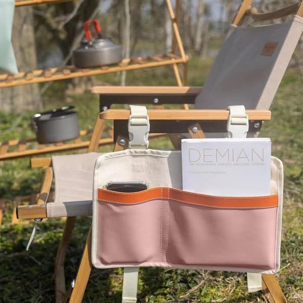 1 st Campingstolsficka, Strandstolsväska med 2 Läderfickor, Förlängd Ryggspänne Canvas Strandstolsförvaring