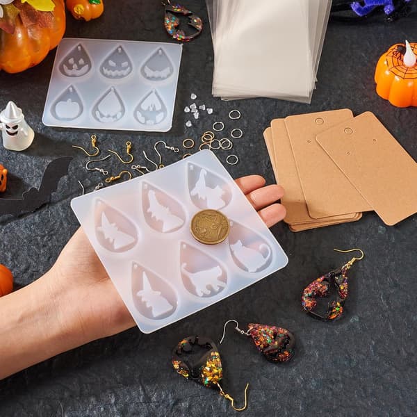 2 stk. Halloween øreringe silikoneforme sæt med dråbevedhæng, messingkroge, springringe, møtrikker, papirkort til kvinder, indretning, gør-det-selv-håndværk