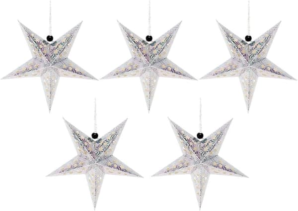 5-pack Pappersstjärnelampor - 45cm - Juldekorationer (Silver)