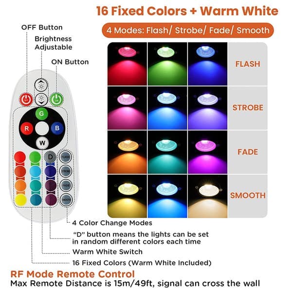Mark LED Landscape Lighting 4pcs 6W RGB Recessed Remote Control Patio Garden [Ho]