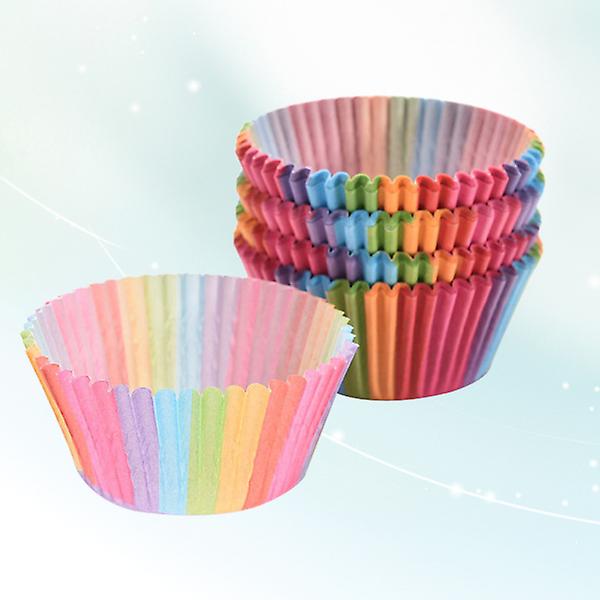 100 stk Regnbuefargede Cupcakeformer Cupcakepapir Bakekopp Muffinformer Kakeform Små Kakebokskoppbrett Dekorasjonsverktøy