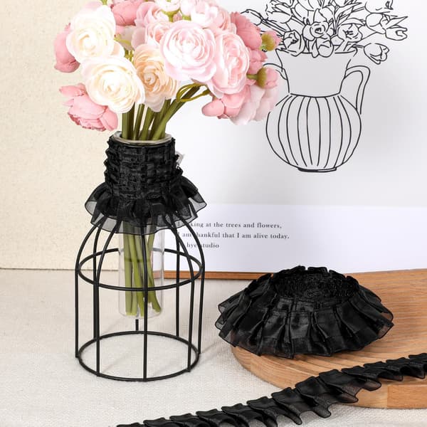 Sort flæsekant blondebånd til kostume (4,5 cm x 5,5 yard) Black
