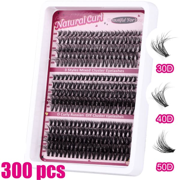 Øyevipper 300 stk - 30D/40D/50D - D-curl 10-18 mm - Ferdiglagde volumvipper - Klyngevipper - DIY