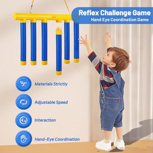 Reaction Challenge Game - Pole Drop, Hand-Eye Coordination, Reaction Training, Three Adjustable Speeds, Upgraded Remote Control blue blue