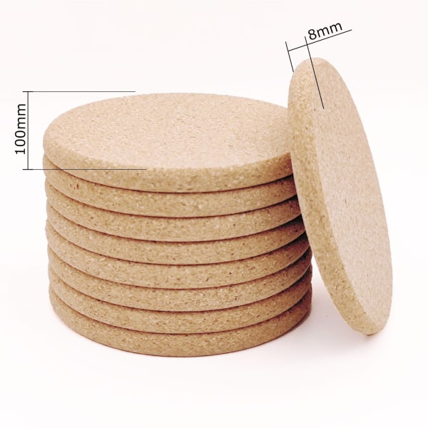 runda korkunderlägg set om 10 för matbord och bar diameter 10cm tjocklek 8mm