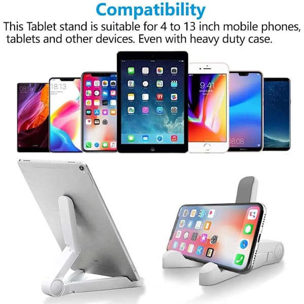 Justerbart tabletstativ og tabletholder, bærbart tabletstativ til iPad, Samsung Galaxy og Kindle Fire-tablets