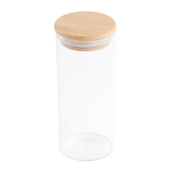 380 ml klar glasburk förseglad burk matförvaringsbehållare för löst te kaffebönsockersalt (6,5*15 cm, med bambulock)
