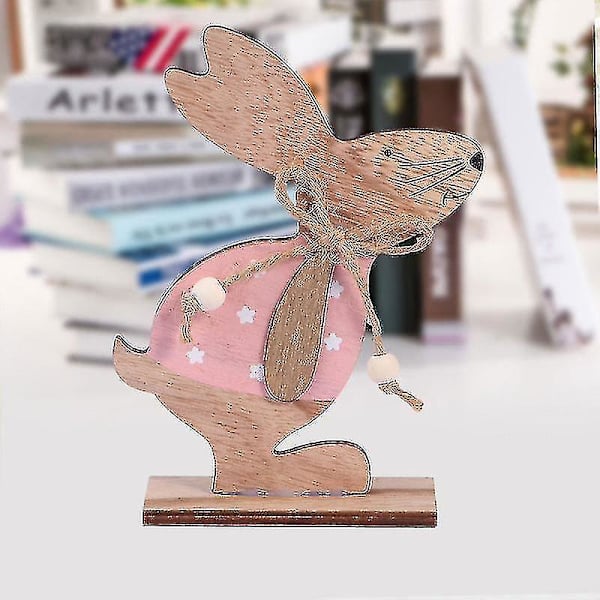 Påskehare Kanin Dyr Træ Håndværk Skrivebords Ornament Dekorativ Bræt Dekoration Hjem Dekoration DIY Gave (Pink Kanin)