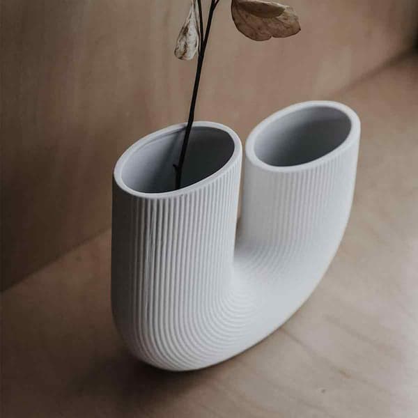 Keramikvas för blommor U-formad vas minimalistisk modern vardagsrum ribbad unik estetisk heminredning boho