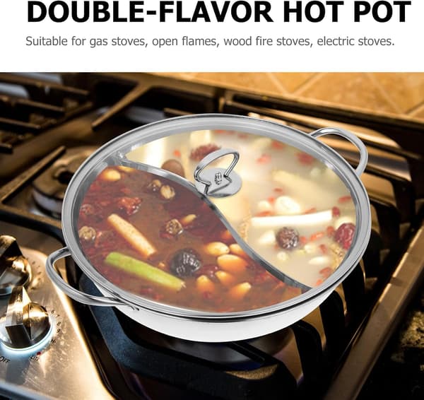 Hot Pot Hot Pot-gryde Dobbelt rum med skillevæg Rustfrit stål 34 cm Varmer jævnt