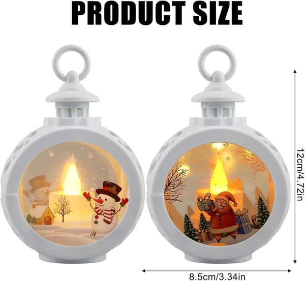 LED julelykt, 2 stk, 12 x 8,5 cm, hengende lysende julelykt, rund lysende julelykt med batteridrift, til jul
