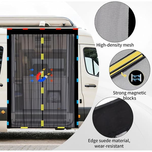 Magnetic Mosquito Net for Vans - 150 x 110 cm - Self-Closing Design - Weather-Resistant Fabric