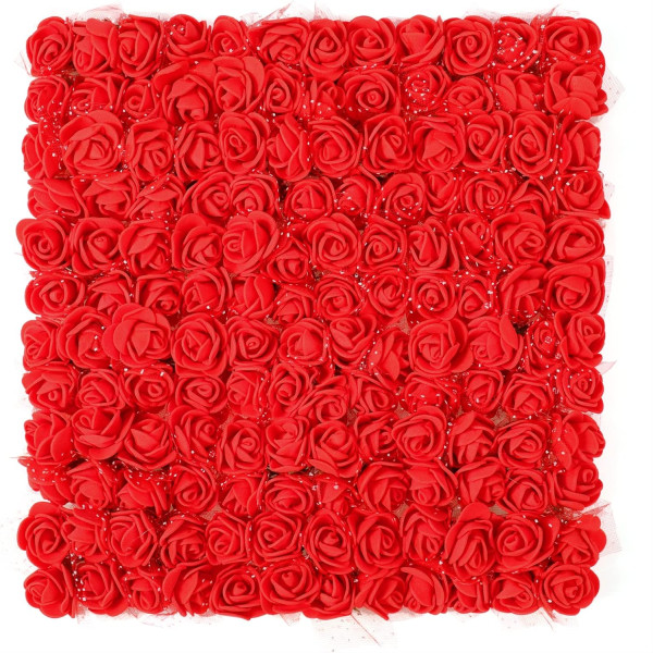 Röda konstgjorda blommor, 144 bitar mini falsk ros, liten falsk ros blomma för bröllop Brudhårklämmor Pannband Tillbehör Tillverkning B