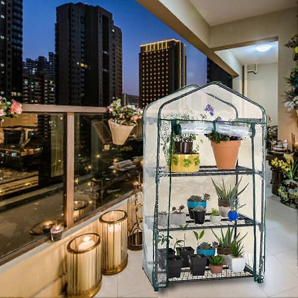 Lite, bærbart drivhus med hyller og PVC-trekk, brukes til planter og blomster, 3 lag, eksklusive