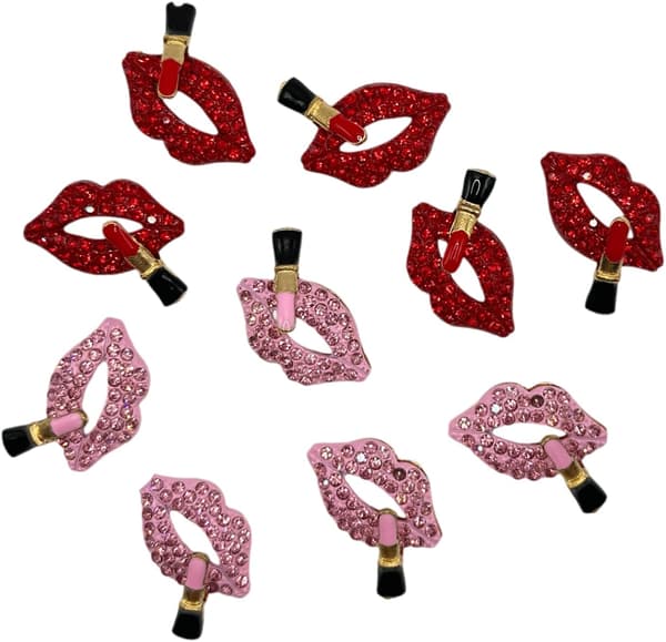 10 STK Røde Læber Rhinestone Pynt, Legering Læbestift Flatback Charms