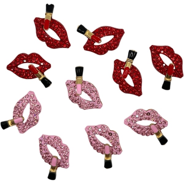 10 STK Røde Lepper Rhinestone Pynt 10 STK Rød