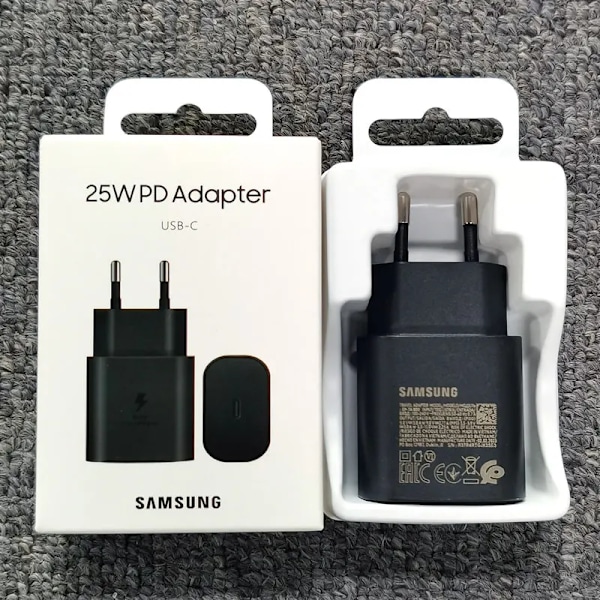 Samsung A15 A25 A35 A55 A54 A73 25W PD Oplader Superhurtig Opladningsadapter Til Galaxy S24 S23 S22 S21 S20 Note 20 Ultra 10 Plus FE Black-Charger Only
