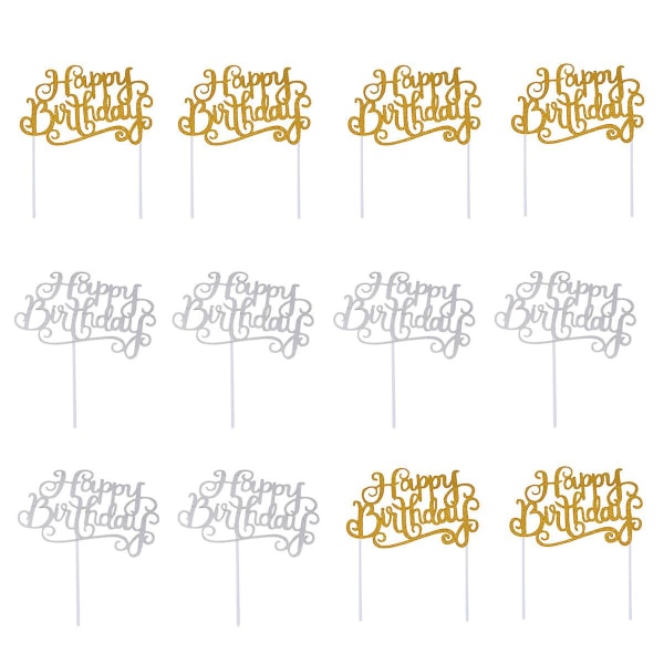 20 stk. Glimtende Kagepynt Cupcake Topper Bogstav Kage Pinde Party Tilbehør Til Fest (10 stk. Guld + 10 stk. Sølv) Guld Sølv 15X10cm Gloden Sliver 15X10cm