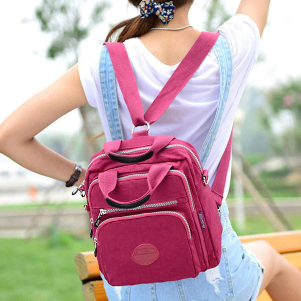 Afslappet nylon taske, stor rejsetaske, vandtæt håndtaske, 2-vejs brug Fuchsia