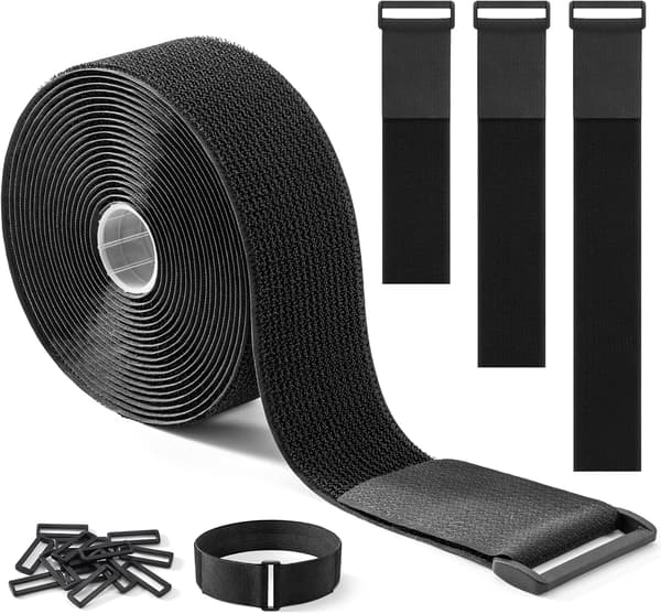 5 cm x 5 m Heavy Duty Hook and Loop Strap with 20 Eyelets - Adjustable, Cuttable, Reusable Strap for Securing Cables, Hoses, Pipes, etc. (F2)