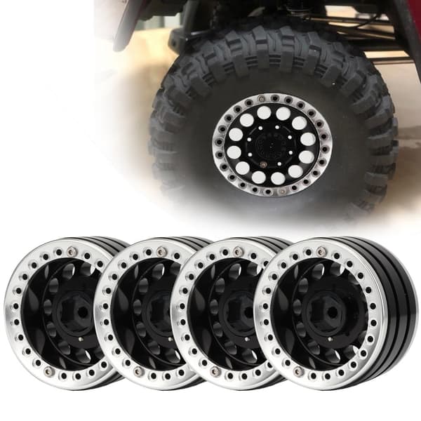 4 stk. 1,9 tommer aluminiumsfælge med Beadlock til SCX10 1/10 RC Crawler Bil (sort sølv).
