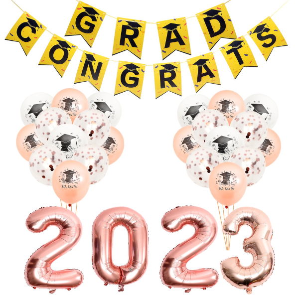 1 Set Graduation Theme Balloons Banner Graduation Party Layout Balloon DecorRose Gold18X13CM