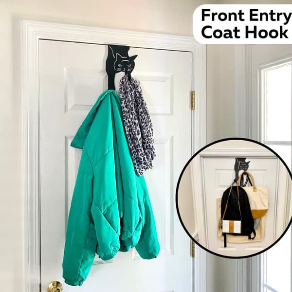 Cat Door Hooks - 2-pack Black - Door Organizer - Sturdy Metal Hooks