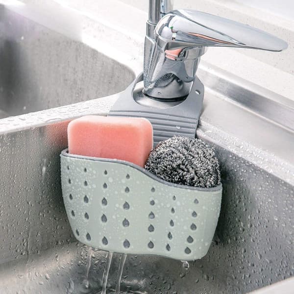 Drip Tray Soap Sponge Double-Decker Kitchen Organizer Blue For Sink Countertop Storage