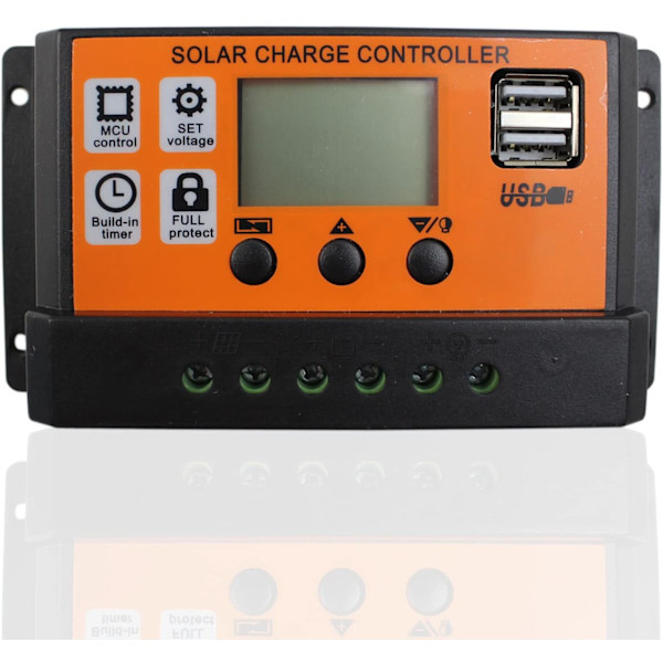 Aurinkoenergian lataussäädin, 12V/24V 60A aurinkopaneeliakun lataussäädin, kaksi USB-liitäntää, LCD-näyttö, aurinkoenergian ohjain