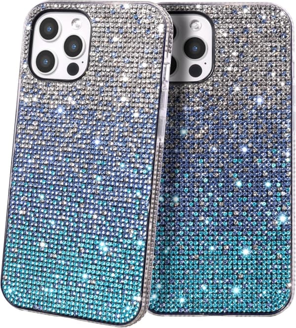 Bling-etui til Apple iPhone 16 Pro, Luksuriøst Glitrende Diamant Sødt Tre Farve Gradienter Cover til Kvinder & Piger Sof