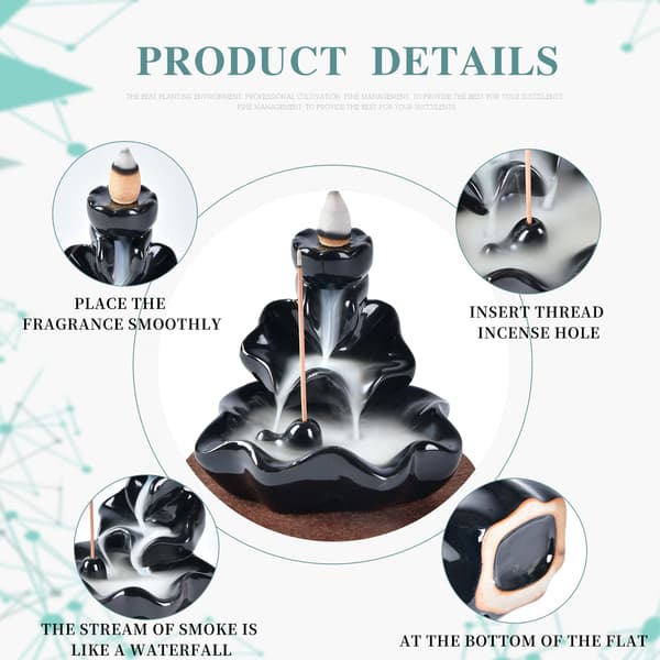 Backflow Incense Burner Incense Holder with 80 Pieces Backflow Incense Cones, Home Ceramic Incense Stick Holder