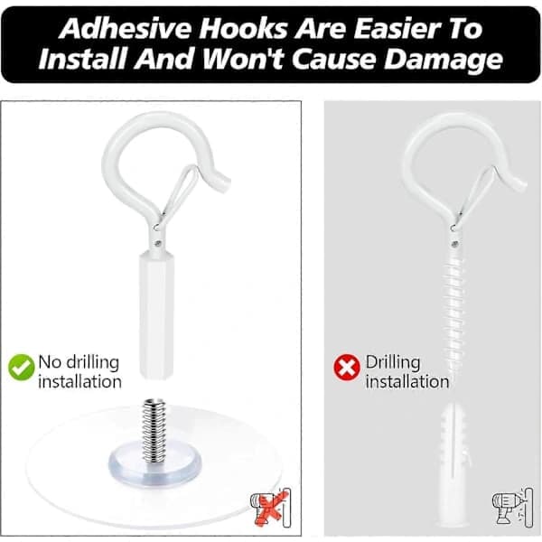 Self-adhesive Ceiling Hooks, 4-pack Super Strong Adhesive Hooks for Hanging Plants, Lamps, Wind Chimes, Lanterns