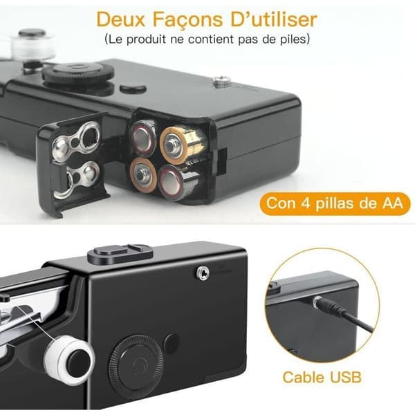 Mini Sewing Machine - Portable Cordless Rechargeable DIY for Clothes & Curtains - Black