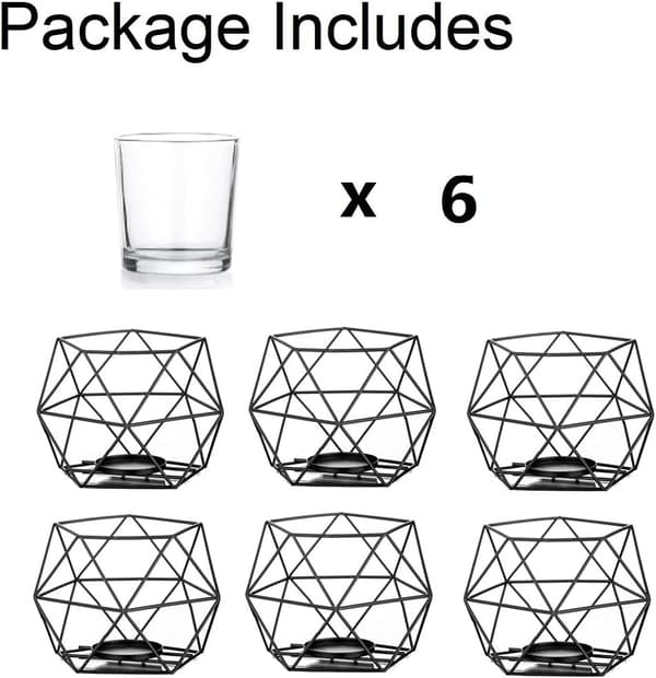 Svart telysholder - sett med 6 geometriske lysestaker