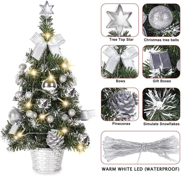Christmas Decorations, Desktop Christmas Tree, 40cm High Desktop Christmas Tree with Hanging Ornaments