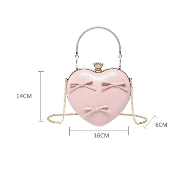Exquisite Heart-shaped Evening Bag PU Handbag Bow Shoulder Bag Suitable for All Occasions Ample Space PP P P