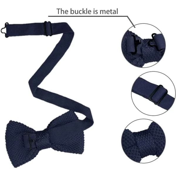 Men's Women's Knitted Bow Tie Solid Color Knitted Bow Tie Adjustable (Navy Blue)