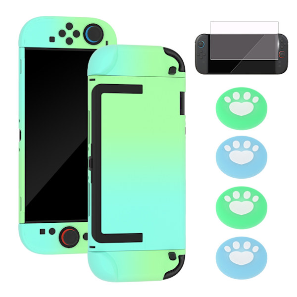 Protective Case Kit Compatible with Nintendo Switch 2 Console - Gradient Green Silicone+PC Shell, Screen Protector & Button Caps