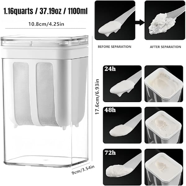 1100 ml Capacity Yogurt Strainer/Separator for Greek Yogurt Makers, Used for Whey Separation.