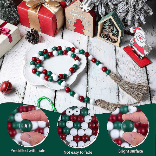 165 stk juletræperler kompatible med håndværk Farmhouse Naturlige træperler Boho perler runde perler kompatible med Xma