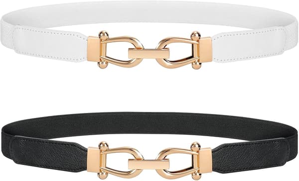 XieQiHua Dame Elastisk Midjebelte Retro Elastisk Smalt Belte for Kvinner med Gullfarget Spenne B-svart+hvit S Beltelengde 27 tommer, opptil 31 tommer