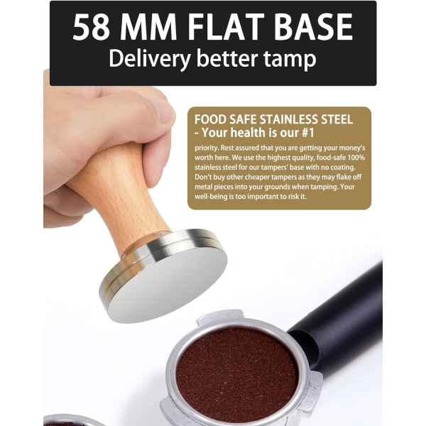 58mm Espresso Tamper Kvalitetskaffe Tamper og Espresso Presse, Rustfrit Stål, Velegnet til Hjem og Kommerciel Brug