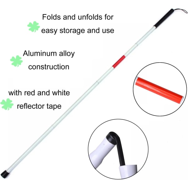Baitai Folding Blind Cane Reflexive Red Folding Walking Stick för synskadade och blinda personer