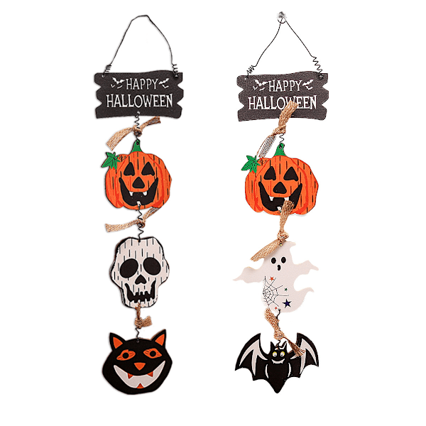 2 kpl Halloween-puinen riippuva kyltti Turvallinen puinen koriste-esineet Kurpitsa Haamu Ovi-riipus Koriste Koti-koriste