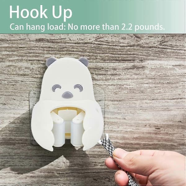 Mopping and Broom Holder, Self-Adhesive, No Drilling, Wall Mounted, Mini Bear Shape (White, 2)